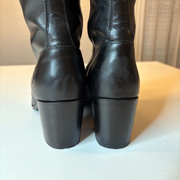 Frye Malorie Button Tall Knee High Black Leather Boots Size 10 Zip Riding Heel - Picture 10 of 14
